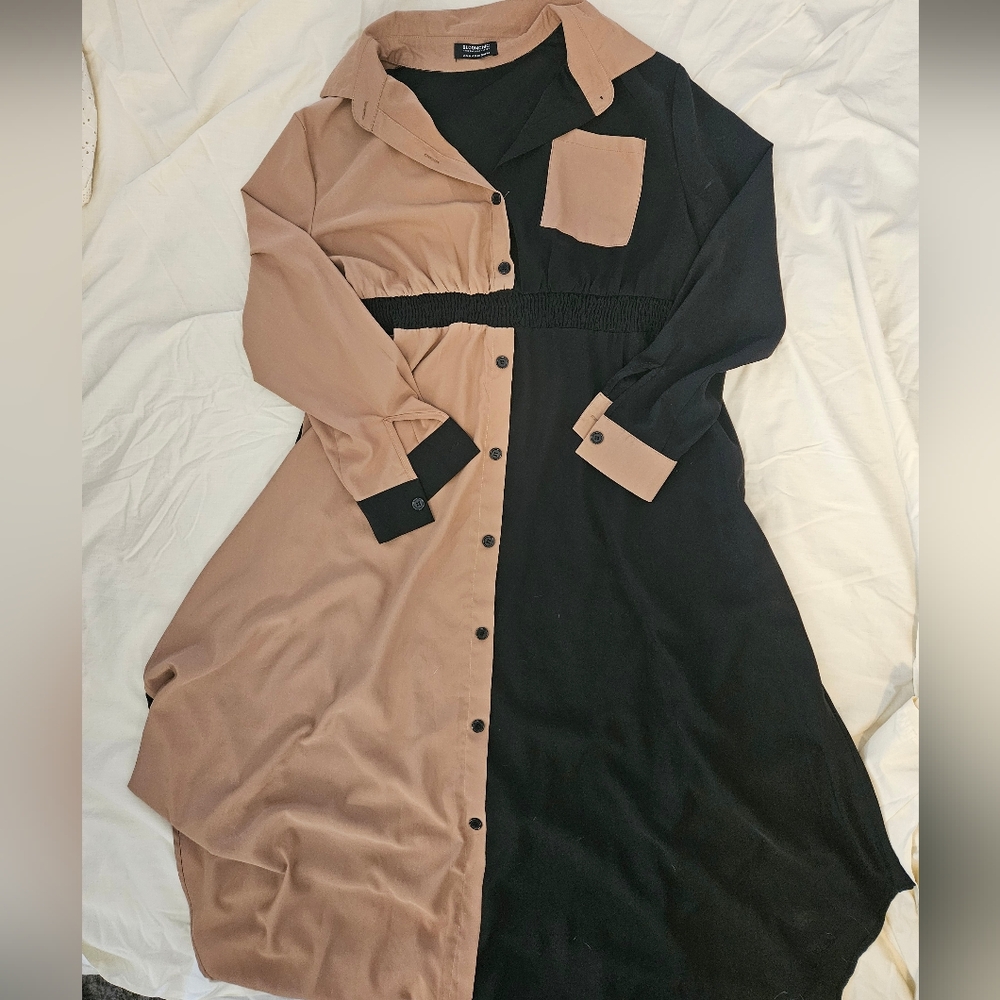 Chic Two-Tone Black and Tan Dress